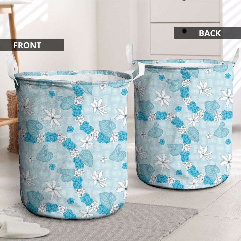 Hawaii Anthurium Tiare Pikake Lei Laundry Basket UliUli Lauhala Art Pattern LT01 - Polynesian Pride
