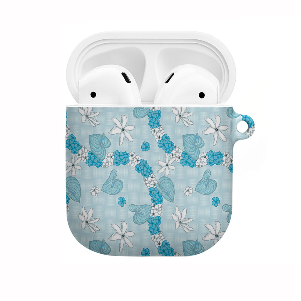 Hawaii Anthurium Tiare Pikake Lei AirPods Case UliUli Lauhala Art Pattern