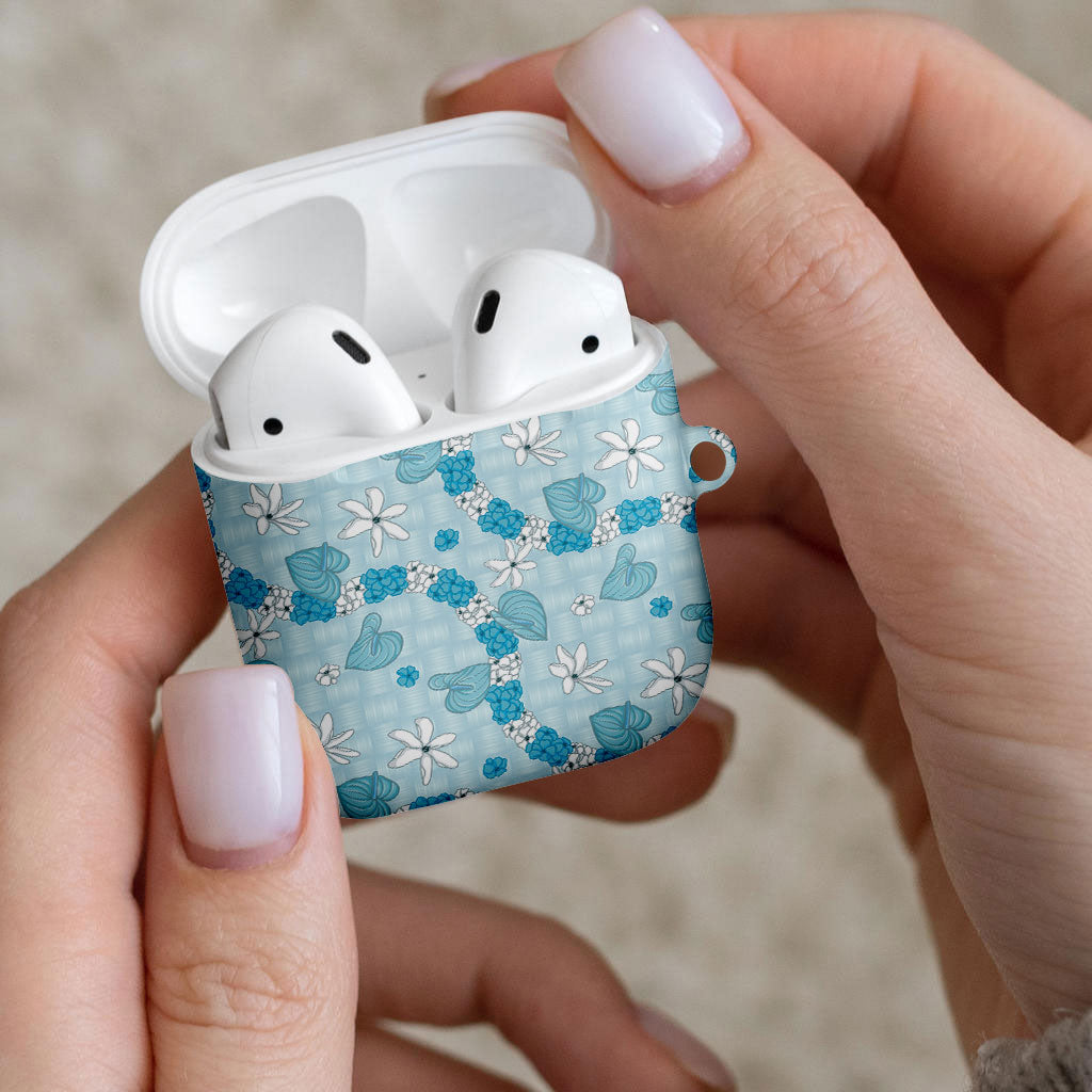 Hawaii Anthurium Tiare Pikake Lei AirPods Case UliUli Lauhala Art Pattern