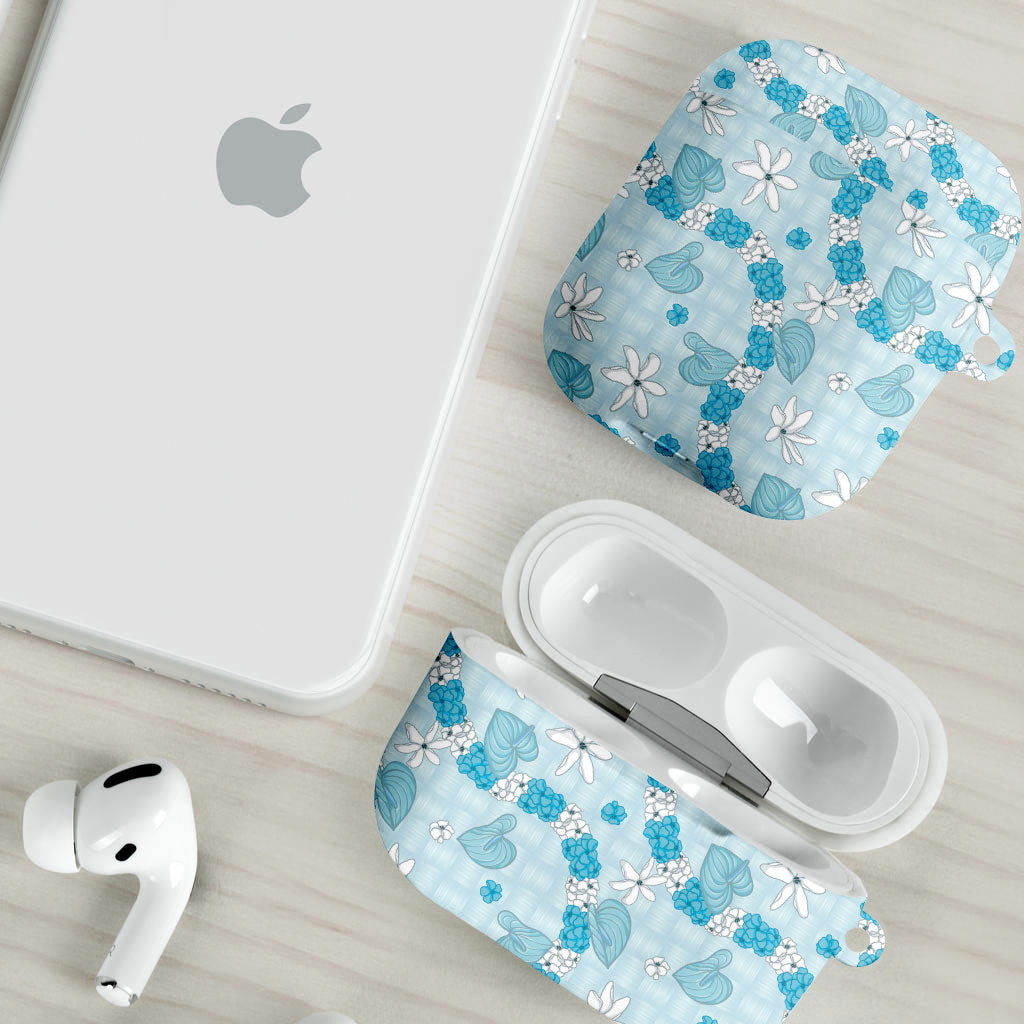 Hawaii Anthurium Tiare Pikake Lei AirPods Case UliUli Lauhala Art Pattern