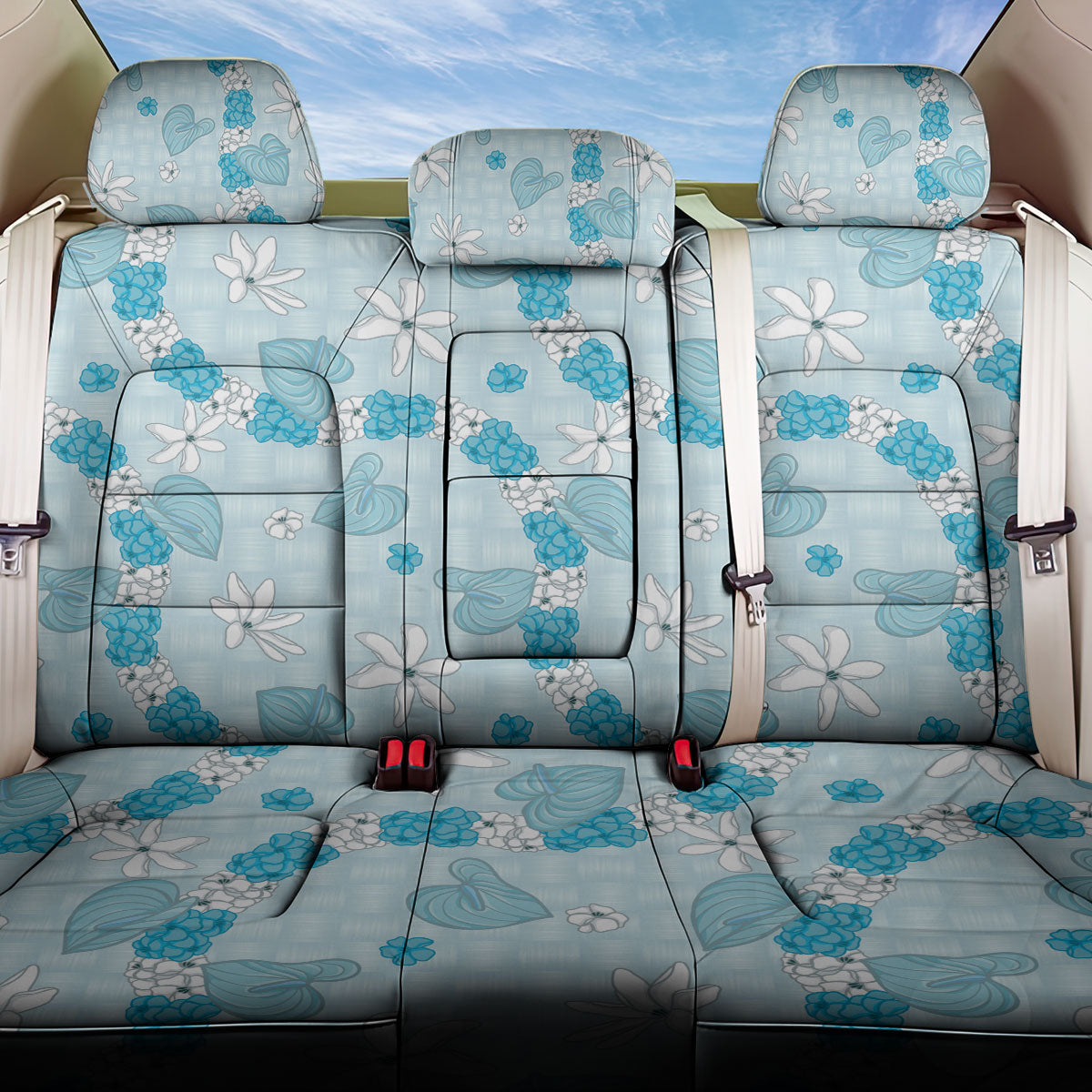 Hawaii Anthurium Tiare Pikake Lei Back Car Seat Cover UliUli Lauhala Art Pattern