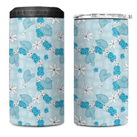 Hawaii Anthurium Tiare Pikake Lei 4 in 1 Can Cooler Tumbler UliUli Lauhala Art Pattern LT01 One Size: 16 oz Blue - Polynesian Pride