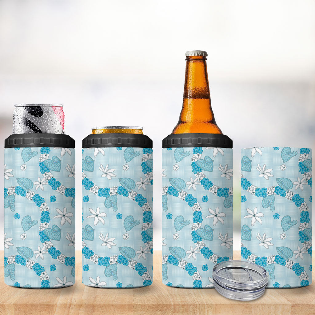 Hawaii Anthurium Tiare Pikake Lei 4 in 1 Can Cooler Tumbler UliUli Lauhala Art Pattern LT01 - Polynesian Pride