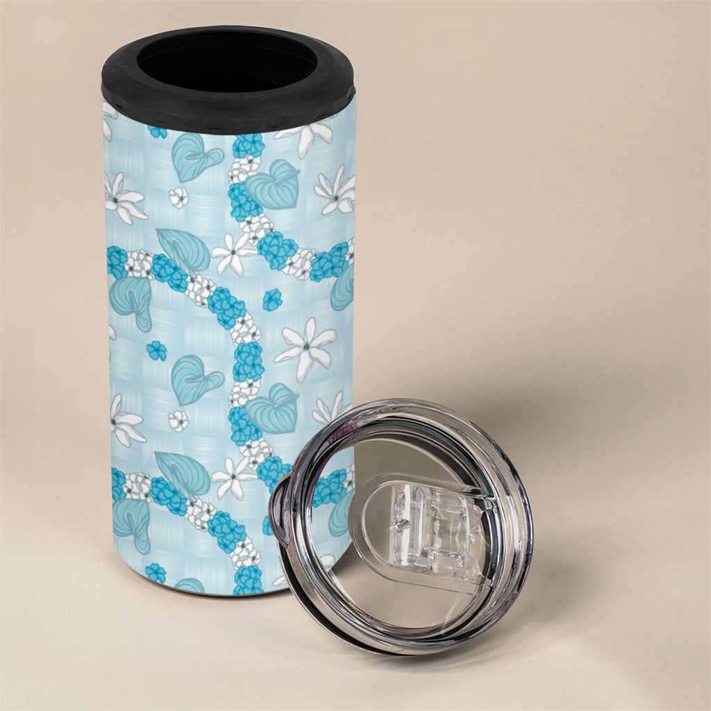 Hawaii Anthurium Tiare Pikake Lei 4 in 1 Can Cooler Tumbler UliUli Lauhala Art Pattern LT01 - Polynesian Pride
