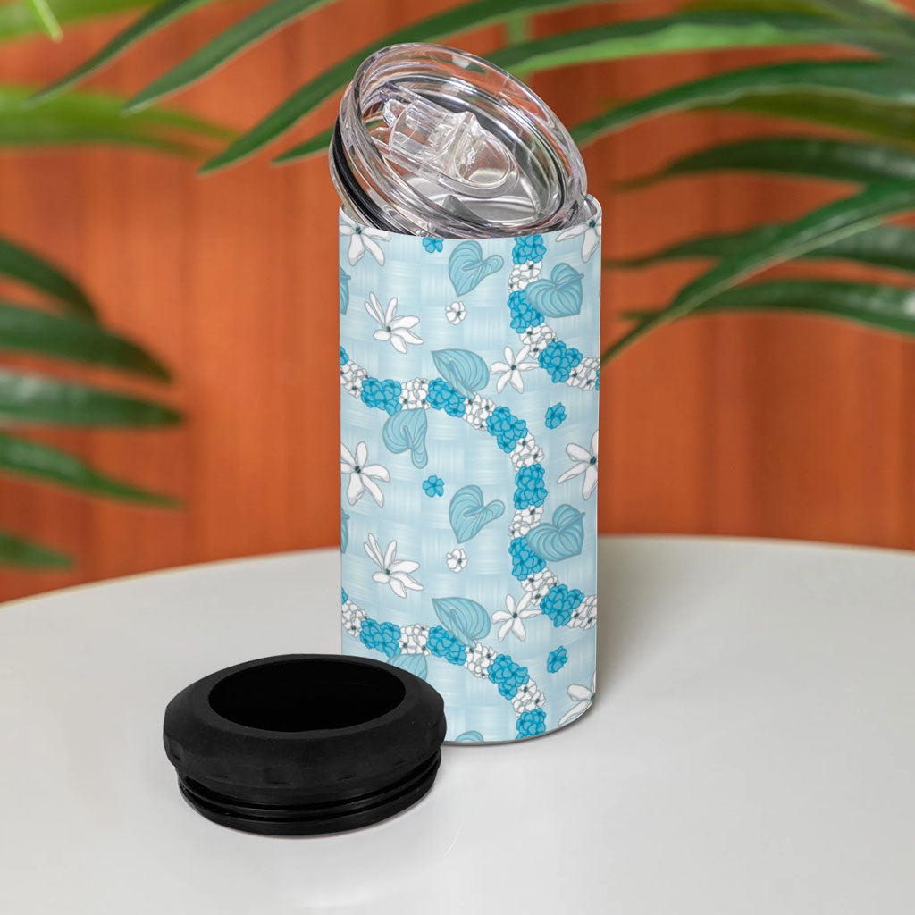 Hawaii Anthurium Tiare Pikake Lei 4 in 1 Can Cooler Tumbler UliUli Lauhala Art Pattern LT01 - Polynesian Pride