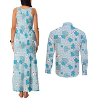 Hawaii Anthurium Tiare Pikake Lei Couples Matching Tank Maxi Dress and Long Sleeve Button Shirt UliUli Lauhala Art Pattern LT01 - Polynesian Pride