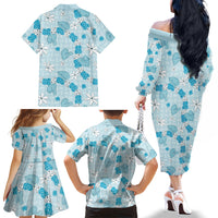 Hawaii Anthurium Tiare Pikake Lei Family Matching Off The Shoulder Long Sleeve Dress and Hawaiian Shirt UliUli Lauhala Art Pattern