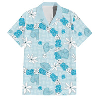 Hawaii Anthurium Tiare Pikake Lei Family Matching Puletasi and Hawaiian Shirt UliUli Lauhala Art Pattern LT01 Dad's Shirt - Short Sleeve Blue - Polynesian Pride
