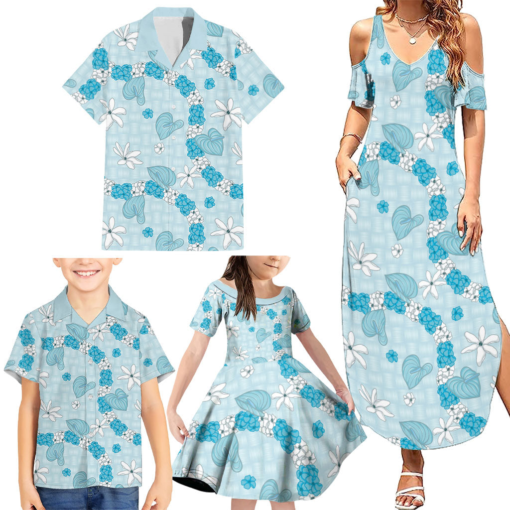 Hawaii Anthurium Tiare Pikake Lei Family Matching Summer Maxi Dress and Hawaiian Shirt UliUli Lauhala Art Pattern