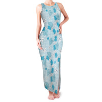 Hawaii Anthurium Tiare Pikake Lei Family Matching Tank Maxi Dress and Hawaiian Shirt UliUli Lauhala Art Pattern LT01 Mom's Dress Blue - Polynesian Pride
