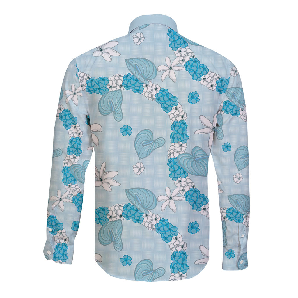 Hawaii Anthurium Tiare Pikake Lei Long Sleeve Button Shirt UliUli Lauhala Art Pattern LT01 - Polynesian Pride