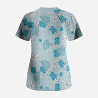 Hawaii Anthurium Tiare Pikake Lei Scrub Top UliUli Lauhala Art Pattern LT01 - Polynesian Pride