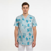 Hawaii Anthurium Tiare Pikake Lei Scrub Top UliUli Lauhala Art Pattern LT01 - Polynesian Pride