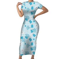 Hawaii Anthurium Tiare Pikake Lei Short Sleeve Bodycon Dress UliUli Lauhala Art Pattern