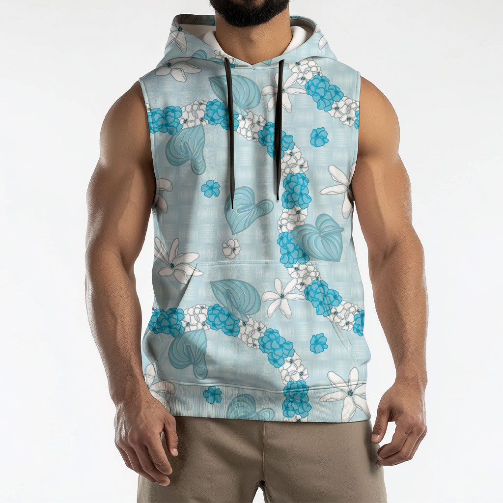 Hawaii Anthurium Tiare Pikake Lei Sleeveless Hoodie UliUli Lauhala Art Pattern LT01 - Polynesian Pride