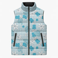 Hawaii Anthurium Tiare Pikake Lei Sleeveless Puffer Jacket UliUli Lauhala Art Pattern