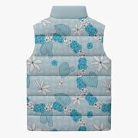Hawaii Anthurium Tiare Pikake Lei Sleeveless Puffer Jacket UliUli Lauhala Art Pattern