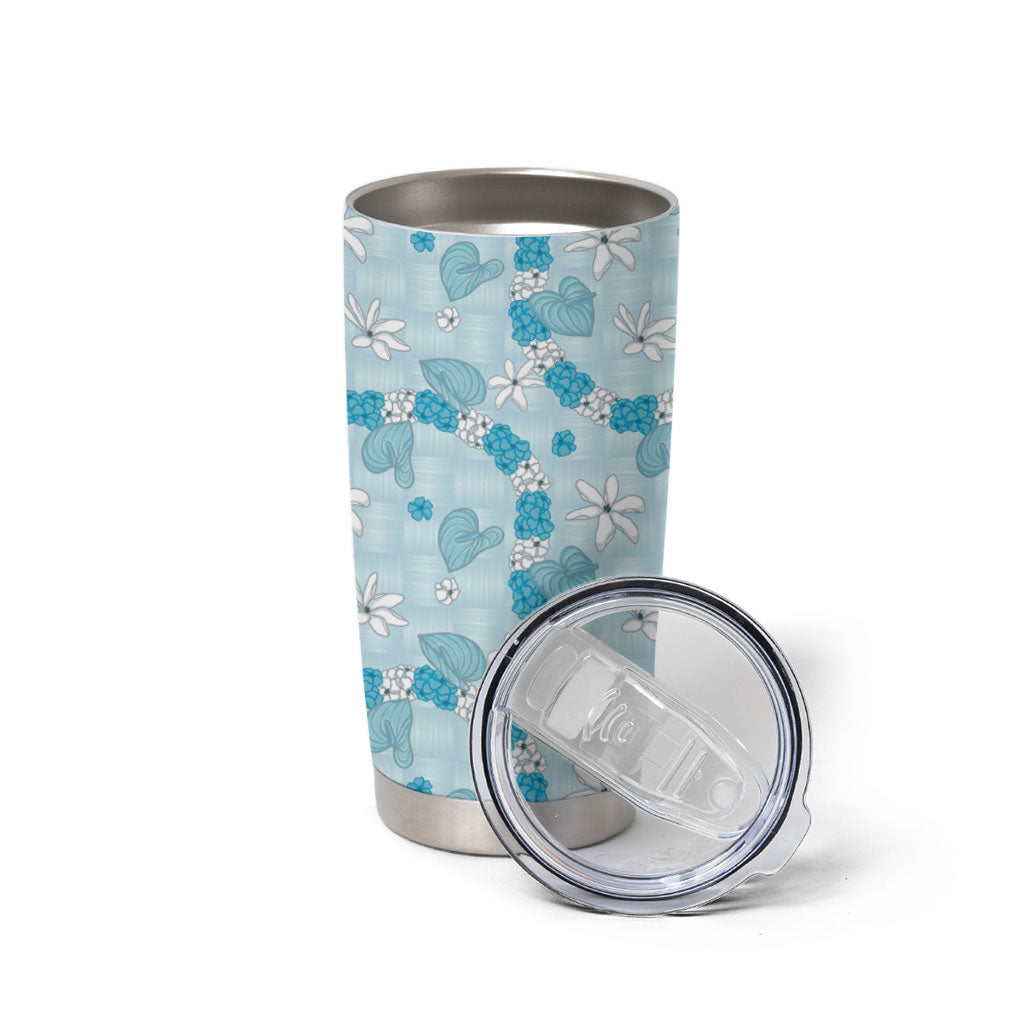 Hawaii Anthurium Tiare Pikake Lei Tumbler Cup UliUli Lauhala Art Pattern