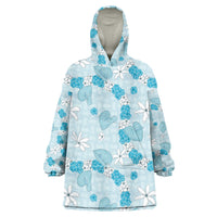 Hawaii Anthurium Tiare Pikake Lei Wearable Blanket Hoodie UliUli Lauhala Art Pattern LT01 One Size Blue - Polynesian Pride