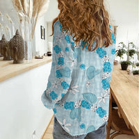 Hawaii Anthurium Tiare Pikake Lei Women Casual Shirt UliUli Lauhala Art Pattern