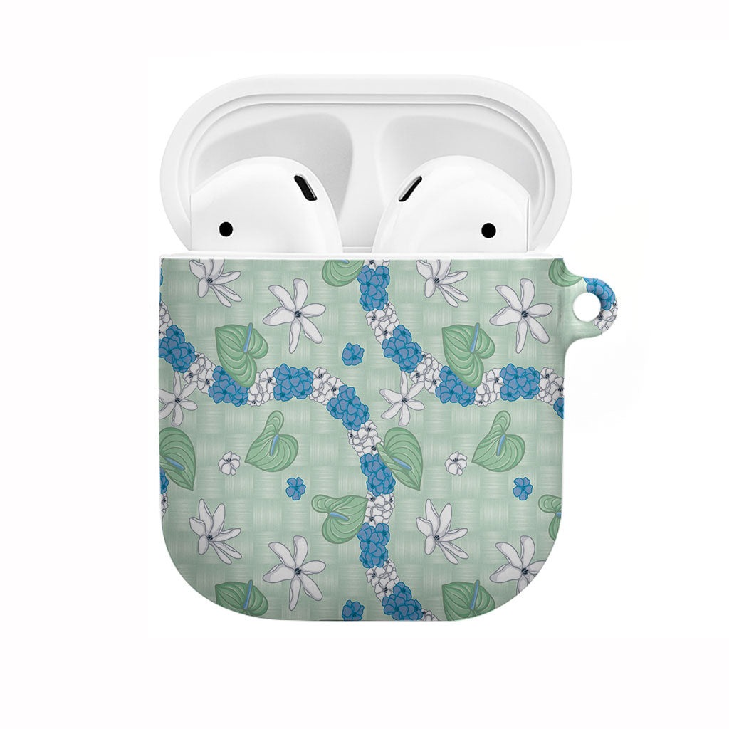 Hawaii Anthurium Tiare Pikake Lei AirPods Case Omaomao Lauhala Art Pattern
