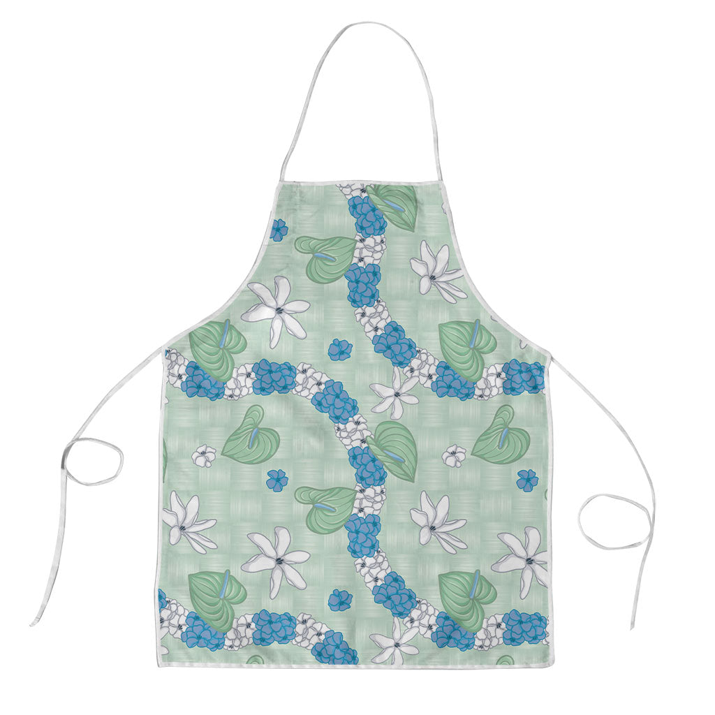 Hawaii Anthurium Tiare Pikake Lei Apron Omaomao Lauhala Art Pattern LT01 Green - Polynesian Pride