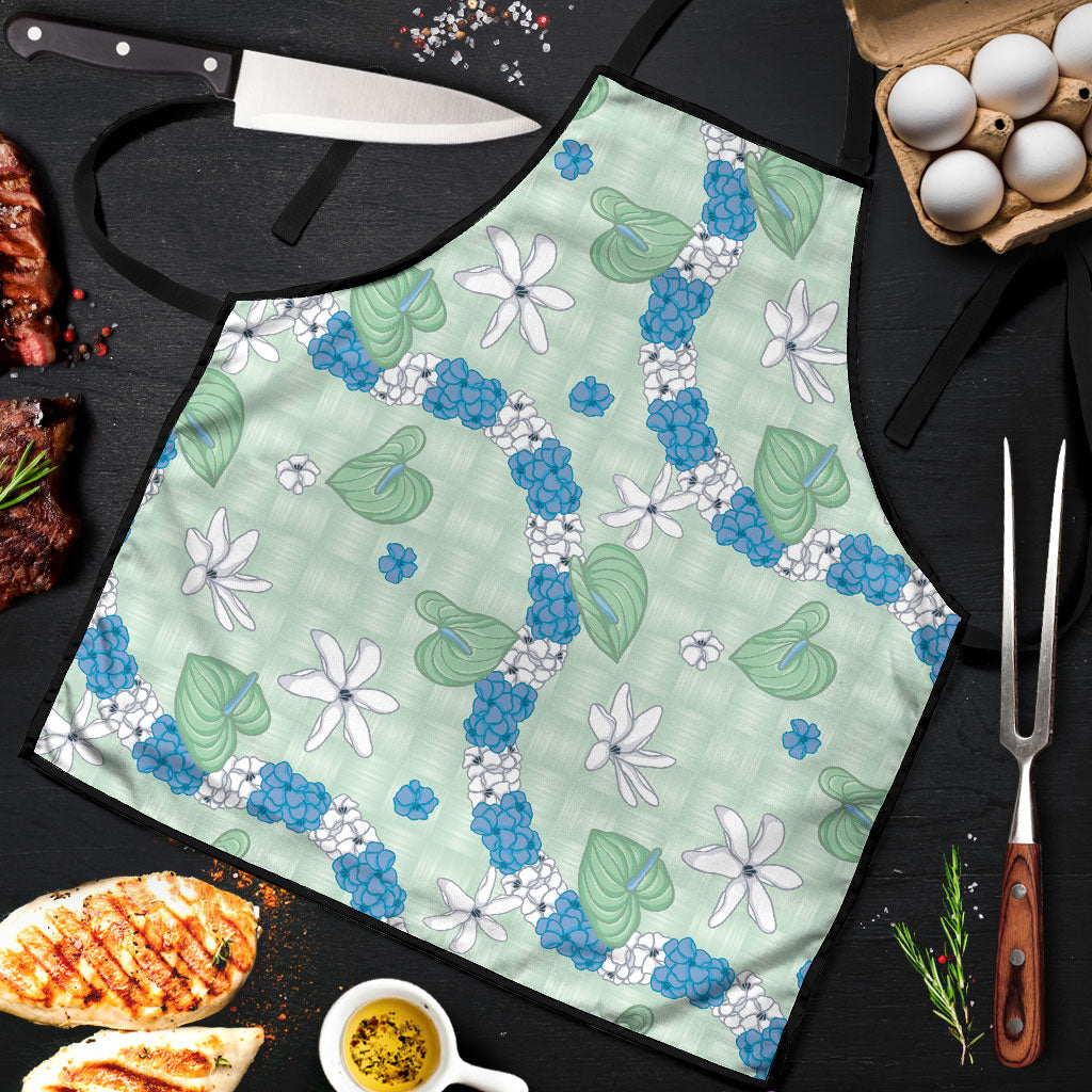 Hawaii Anthurium Tiare Pikake Lei Apron Omaomao Lauhala Art Pattern LT01 Green - Polynesian Pride