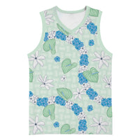 Hawaii Anthurium Tiare Pikake Lei Basketball Jersey Omaomao Lauhala Art Pattern LT01 Unisex Green - Polynesian Pride