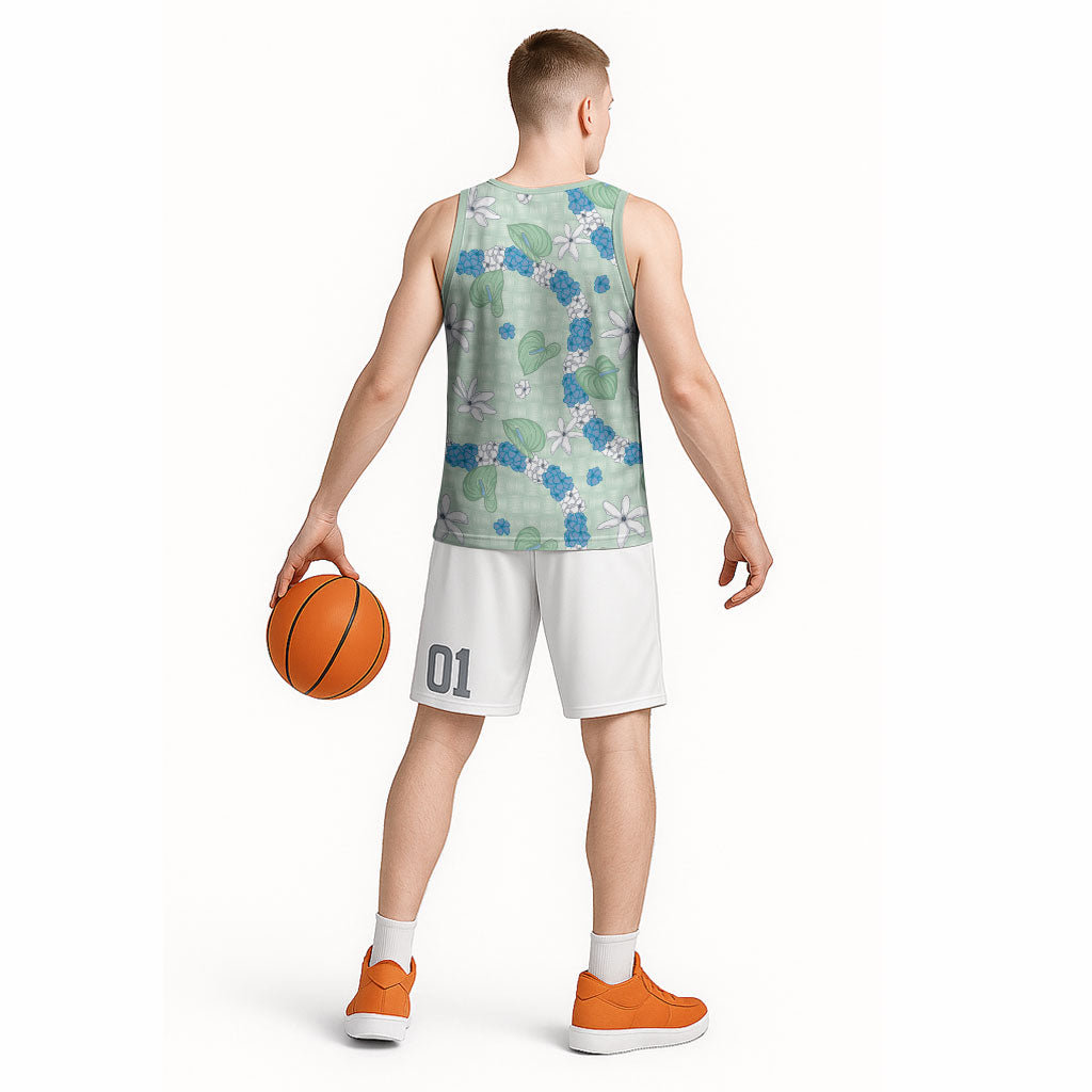 Hawaii Anthurium Tiare Pikake Lei Basketball Jersey Omaomao Lauhala Art Pattern LT01 - Polynesian Pride