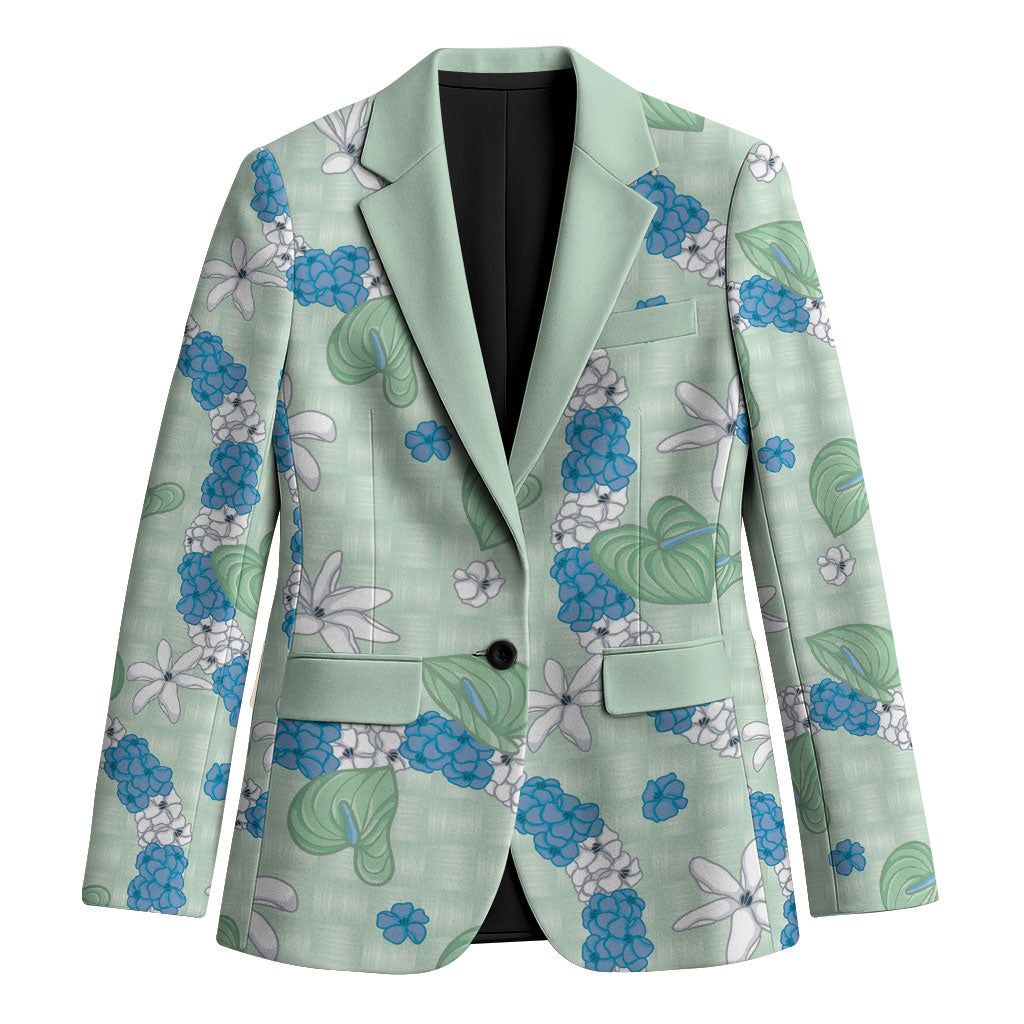 Hawaii Anthurium Tiare Pikake Lei Blazer Omaomao Lauhala Art Pattern LT01 Unisex Green - Polynesian Pride