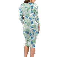 Hawaii Anthurium Tiare Pikake Lei Family Matching Long Sleeve Bodycon Dress and Hawaiian Shirt Omaomao Lauhala Art Pattern