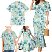 Hawaii Anthurium Tiare Pikake Lei Family Matching Mermaid Dress and Hawaiian Shirt Omaomao Lauhala Art Pattern