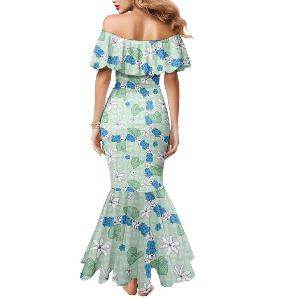 Hawaii Anthurium Tiare Pikake Lei Family Matching Mermaid Dress and Hawaiian Shirt Omaomao Lauhala Art Pattern