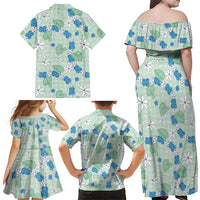 Hawaii Anthurium Tiare Pikake Lei Family Matching Off Shoulder Maxi Dress and Hawaiian Shirt Omaomao Lauhala Art Pattern