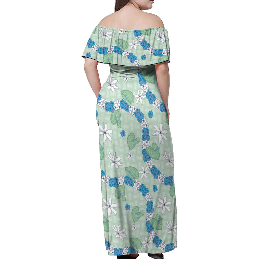 Hawaii Anthurium Tiare Pikake Lei Family Matching Off Shoulder Maxi Dress and Hawaiian Shirt Omaomao Lauhala Art Pattern
