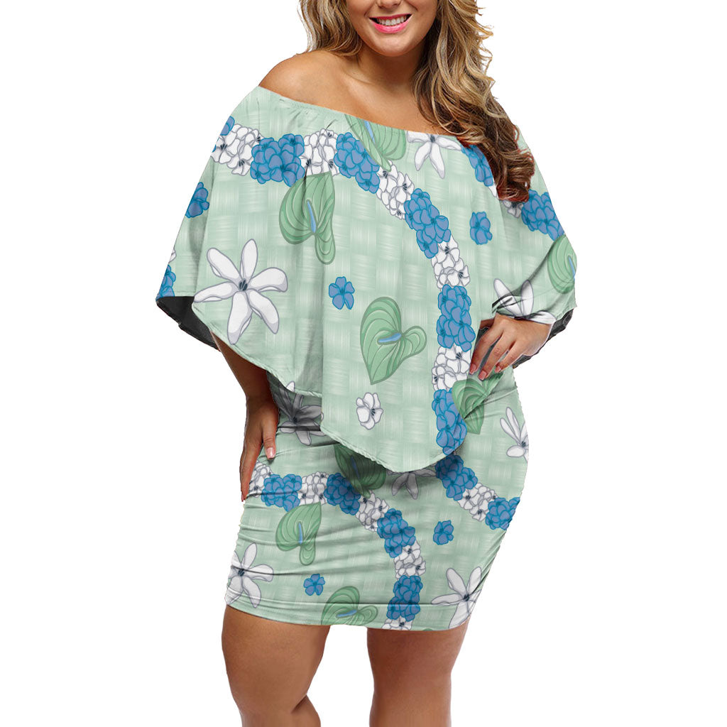 Hawaii Anthurium Tiare Pikake Lei Family Matching Off Shoulder Short Dress and Hawaiian Shirt Omaomao Lauhala Art Pattern