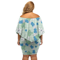 Hawaii Anthurium Tiare Pikake Lei Family Matching Off Shoulder Short Dress and Hawaiian Shirt Omaomao Lauhala Art Pattern