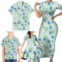 Hawaii Anthurium Tiare Pikake Lei Family Matching Short Sleeve Bodycon Dress and Hawaiian Shirt Omaomao Lauhala Art Pattern