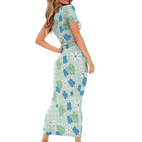 Hawaii Anthurium Tiare Pikake Lei Family Matching Short Sleeve Bodycon Dress and Hawaiian Shirt Omaomao Lauhala Art Pattern