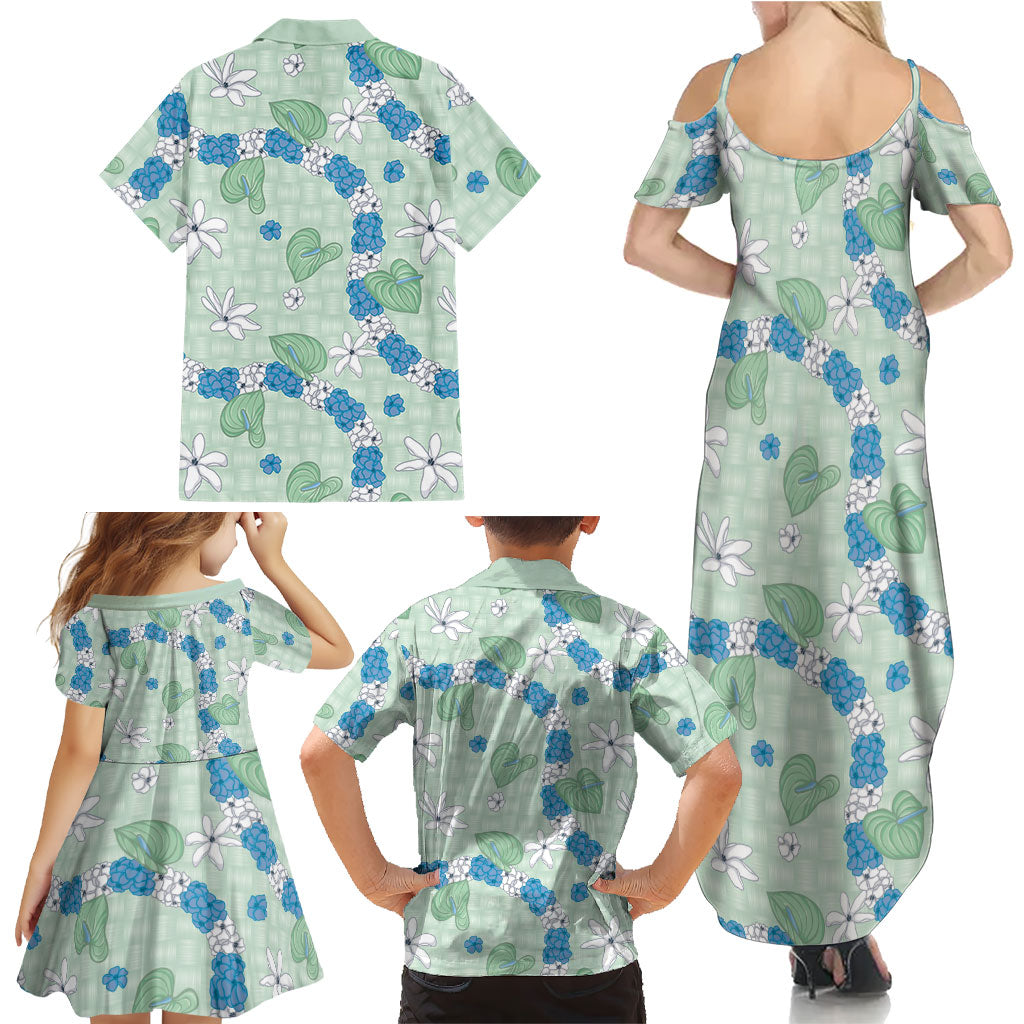 Hawaii Anthurium Tiare Pikake Lei Family Matching Summer Maxi Dress and Hawaiian Shirt Omaomao Lauhala Art Pattern