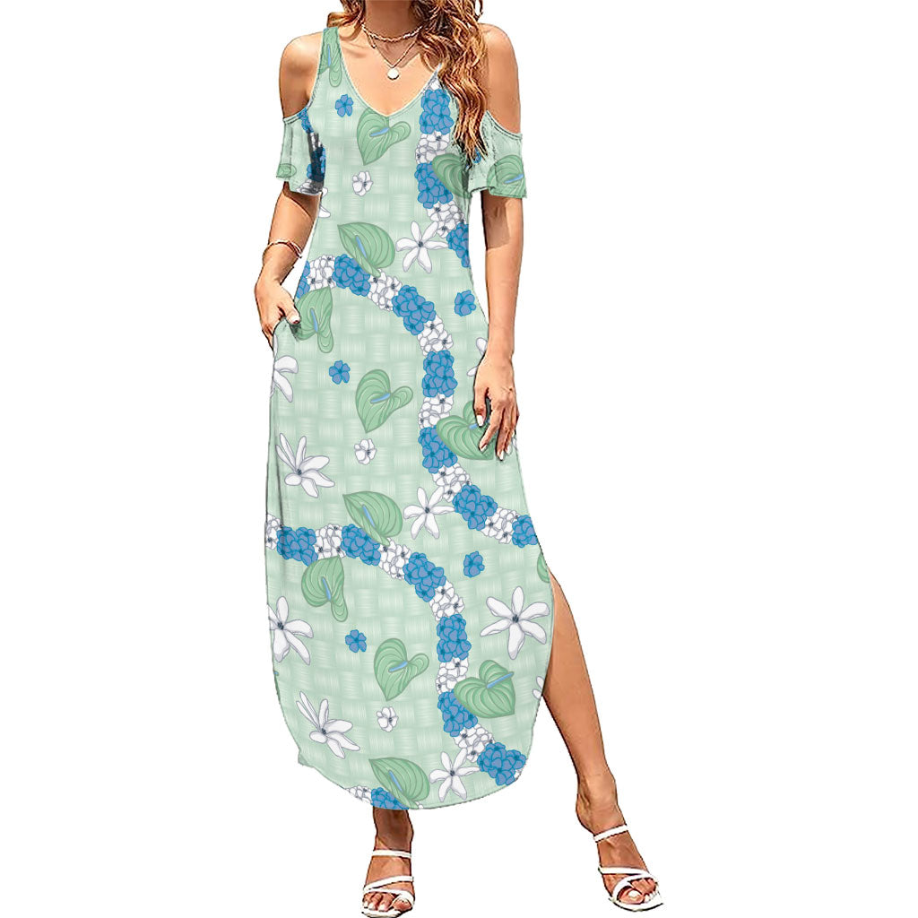 Hawaii Anthurium Tiare Pikake Lei Family Matching Summer Maxi Dress and Hawaiian Shirt Omaomao Lauhala Art Pattern