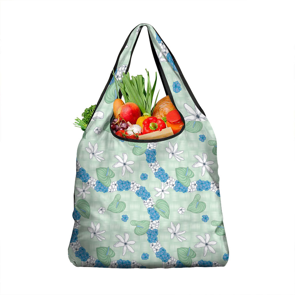 Hawaii Anthurium Tiare Pikake Lei Grocery Bag Omaomao Lauhala Art Pattern