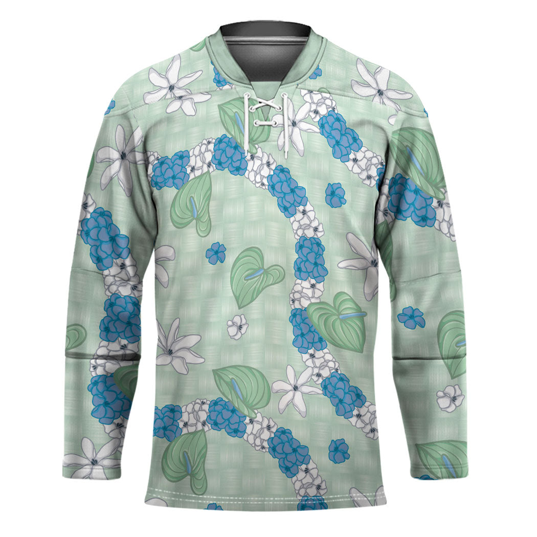 Hawaii Anthurium Tiare Pikake Lei Hockey Jersey Omaomao Lauhala Art Pattern LT01 Unisex Green - Polynesian Pride