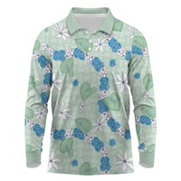 Hawaii Anthurium Tiare Pikake Lei Long Sleeve Polo Shirt Omaomao Lauhala Art Pattern