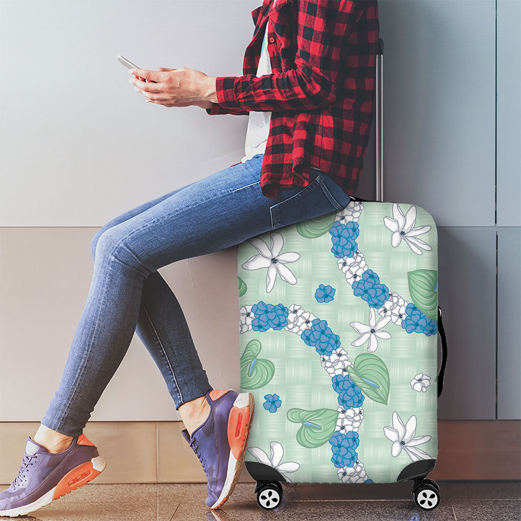 Hawaii Anthurium Tiare Pikake Lei Luggage Cover Omaomao Lauhala Art Pattern