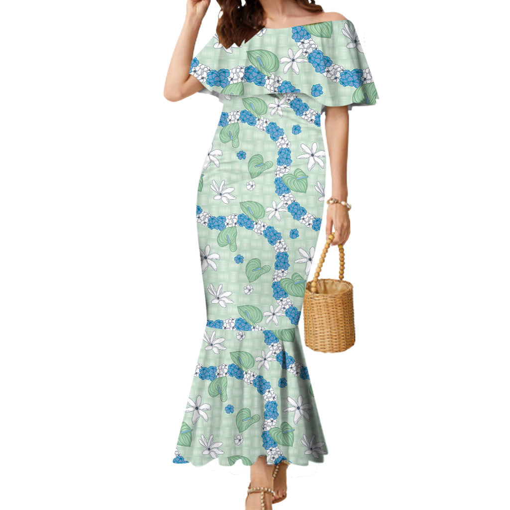 Hawaii Anthurium Tiare Pikake Lei Mermaid Dress Omaomao Lauhala Art Pattern