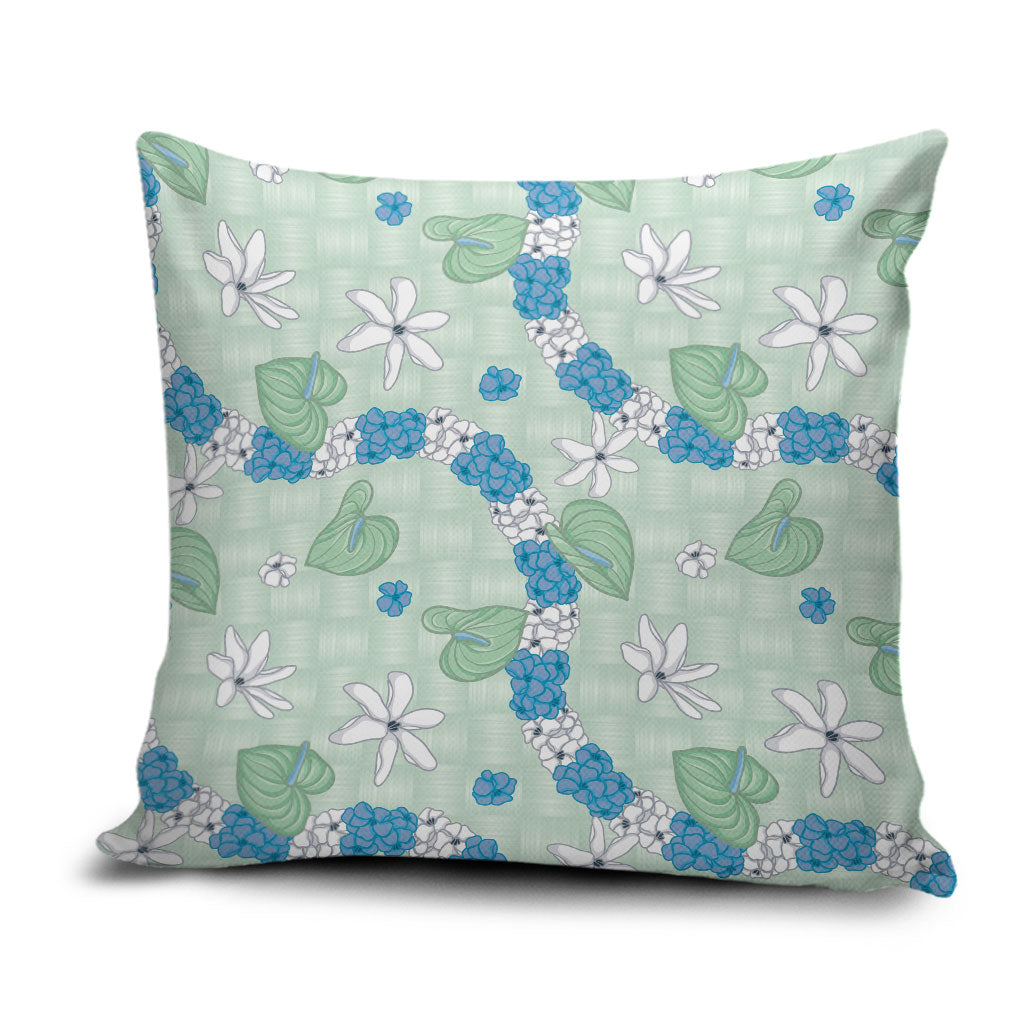 Hawaii Anthurium Tiare Pikake Lei Pillow Cover Omaomao Lauhala Art Pattern LT01 Green - Polynesian Pride