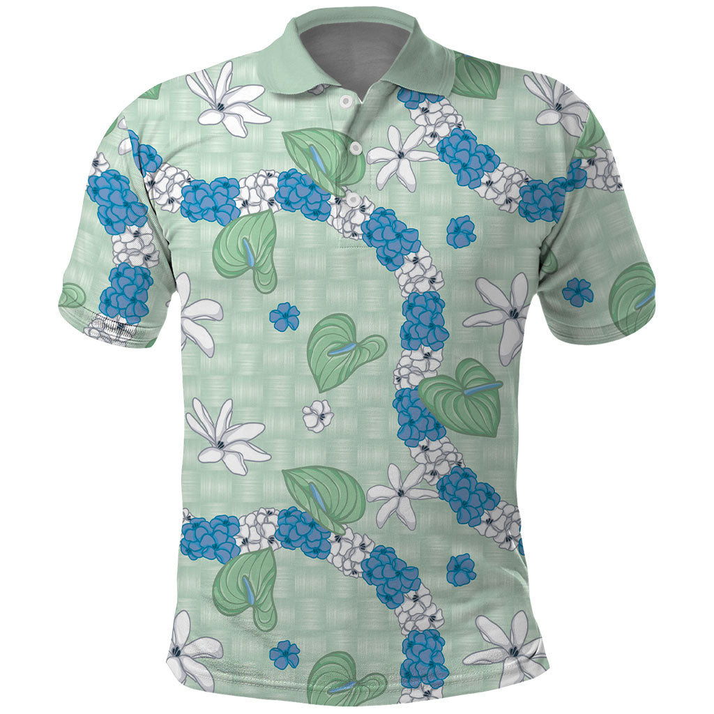 Hawaii Anthurium Tiare Pikake Lei Polo Shirt Omaomao Lauhala Art Pattern LT01 Green - Polynesian Pride
