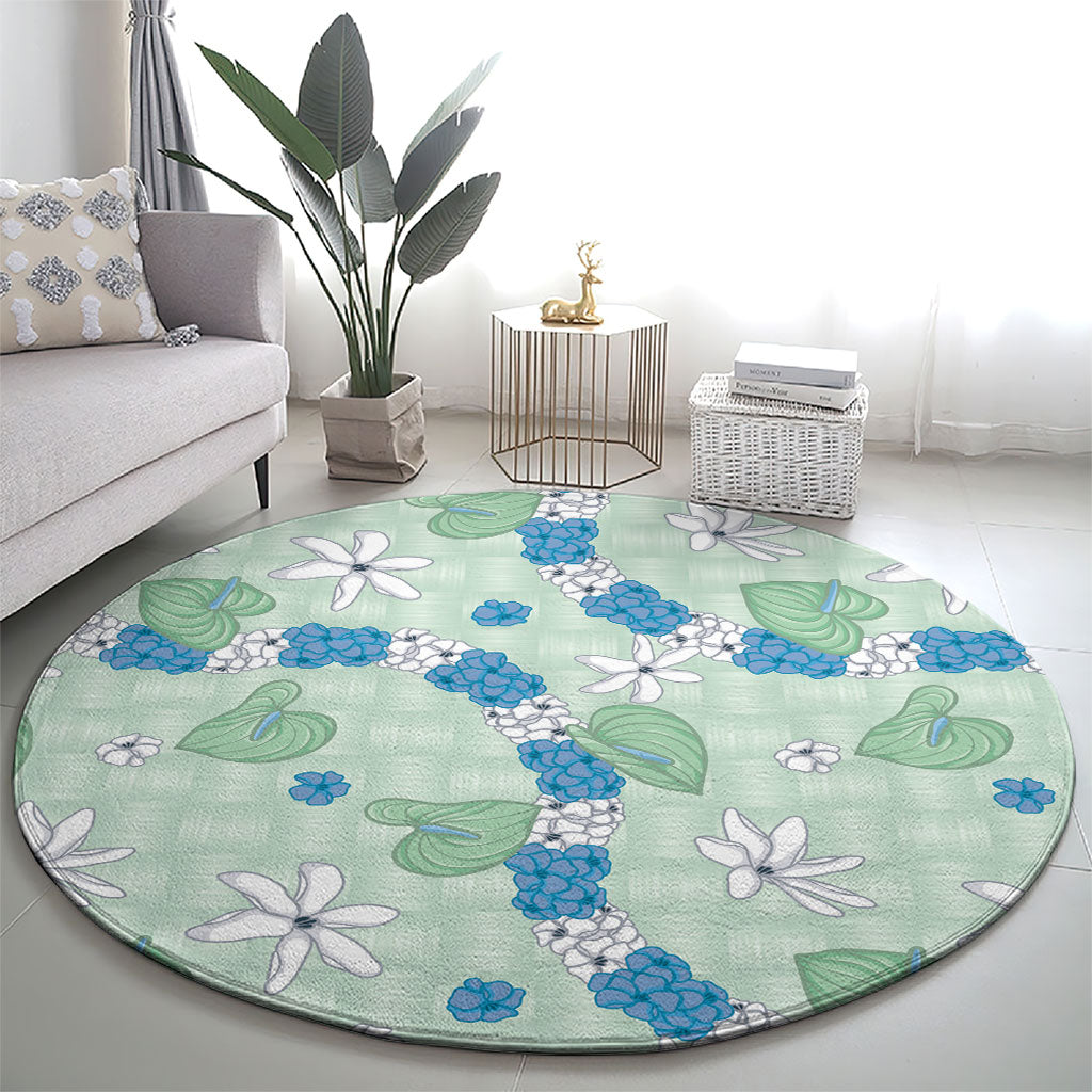 Hawaii Anthurium Tiare Pikake Lei Round Carpet Omaomao Lauhala Art Pattern LT01 - Polynesian Pride