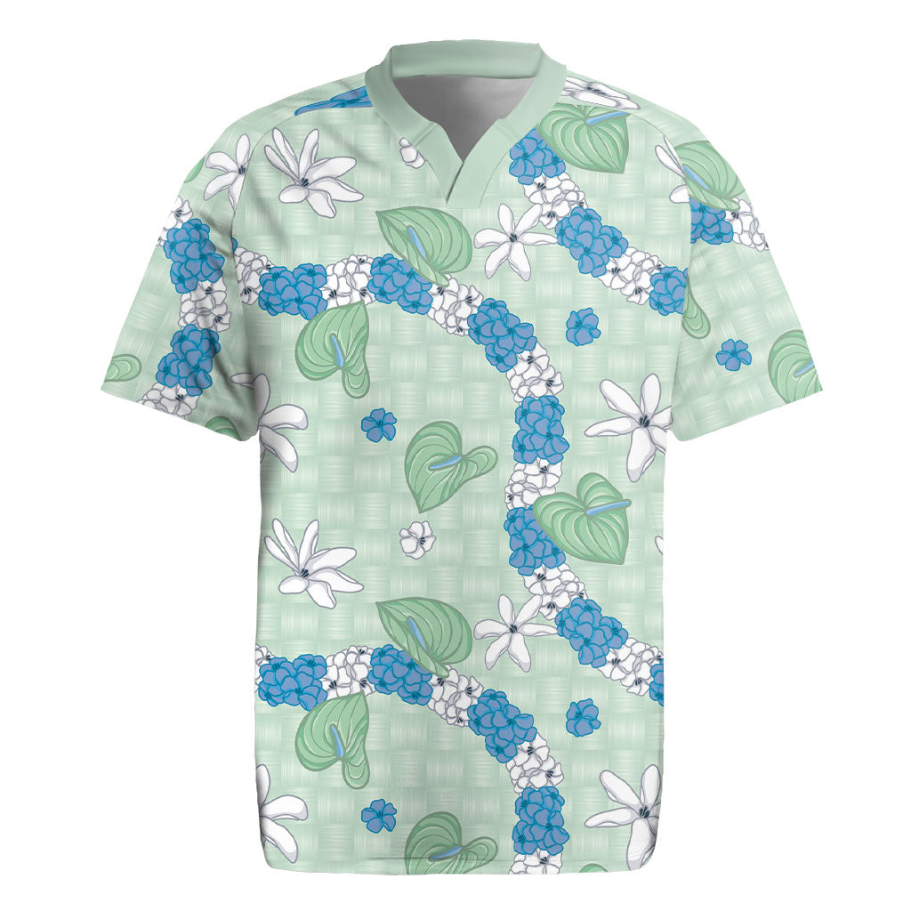 Hawaii Anthurium Tiare Pikake Lei Rugby Jersey Omaomao Lauhala Art Pattern